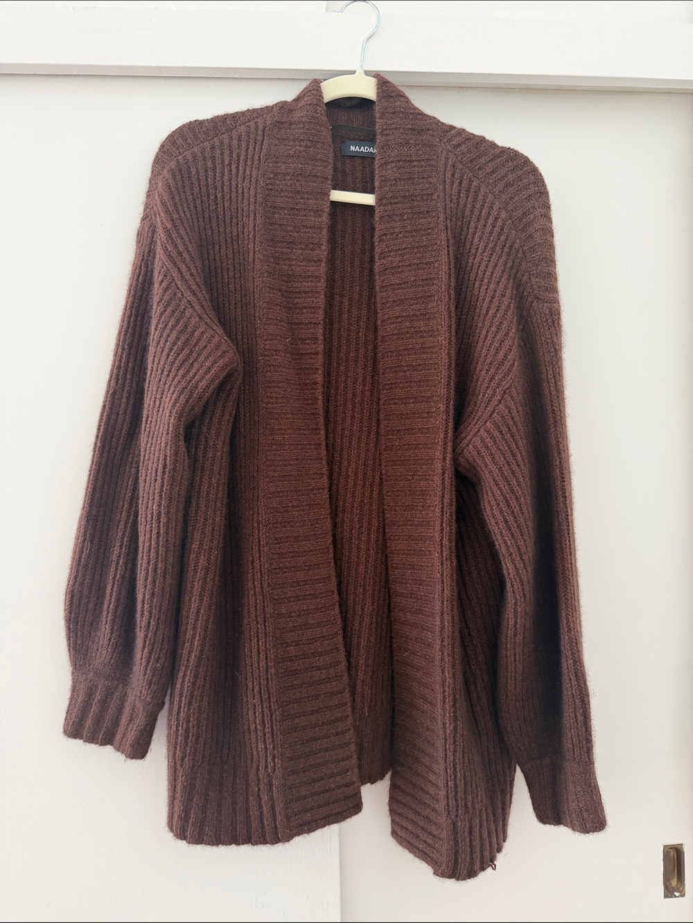 NAADAM Chocolate Brown Ribbed Open-Front Cardigan